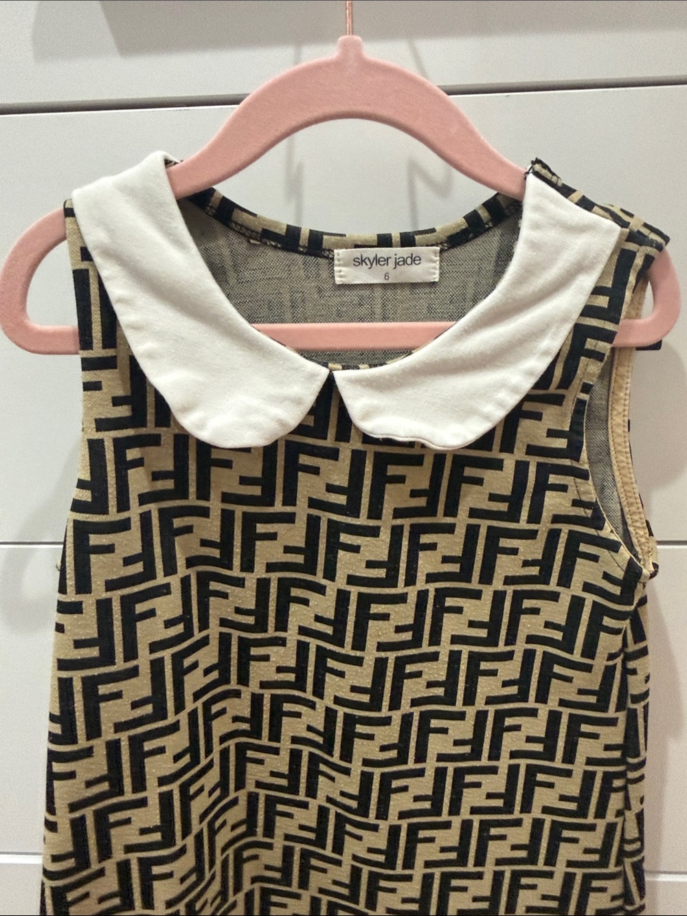 Beige & Black Logo A-Line Dress with White Collar - Picture 3 of 4